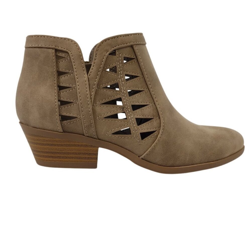 Taupe Faux Suede Ankle Booties With Side Cutout Design & Low Block Heel, NWB - Picture 4 of 8